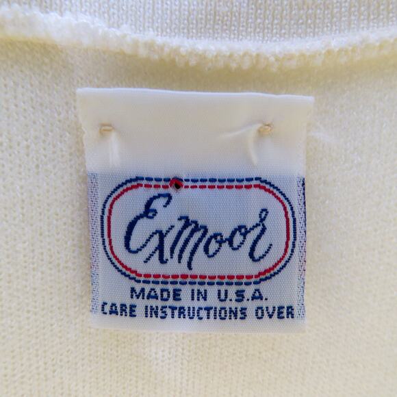 1970s Exmoor Vintage Cream Short Sleeved Pleated Collar Bow Blouse Union Made - Picture 9 of 11